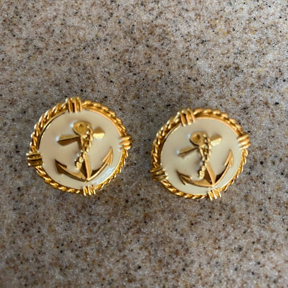 Vintage Unique Nautical Anchor Cream Earring Pins